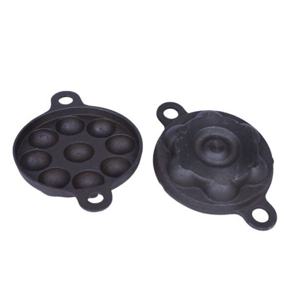 9 Pits Rings Handle, Semi Flat Base Paniyaram Pan