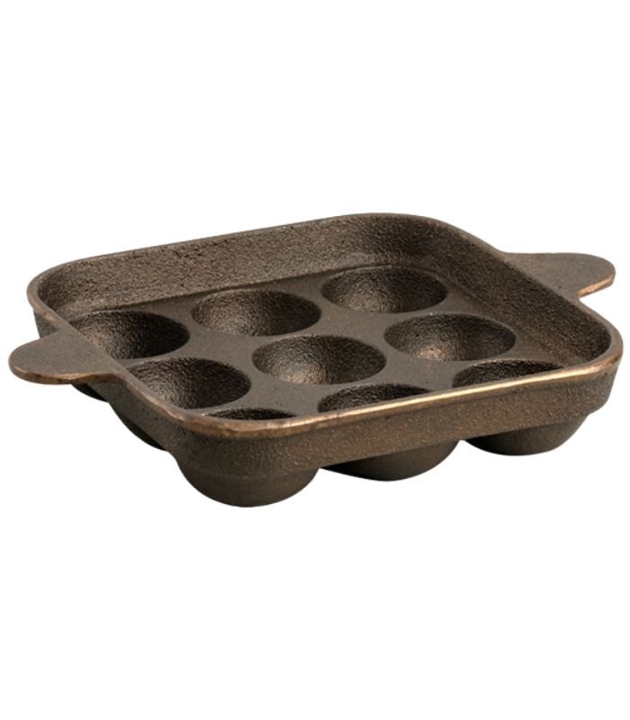 4 9 Pits Square Shape, Ring Base Paniyaram Pan - Image 1